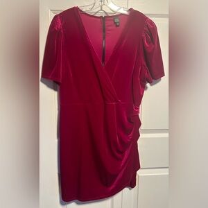 ⭐️ Wild Fable Women's Short Sleeve Fuchsia Purple V-Neck Velvet Dress Size XL